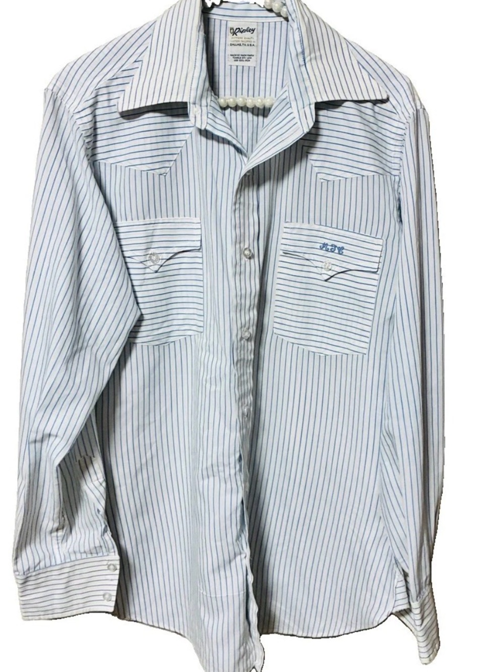 Vintage Ripley Long Sleeve Striped Blue/ White Button Up Dallas Texas USA rare